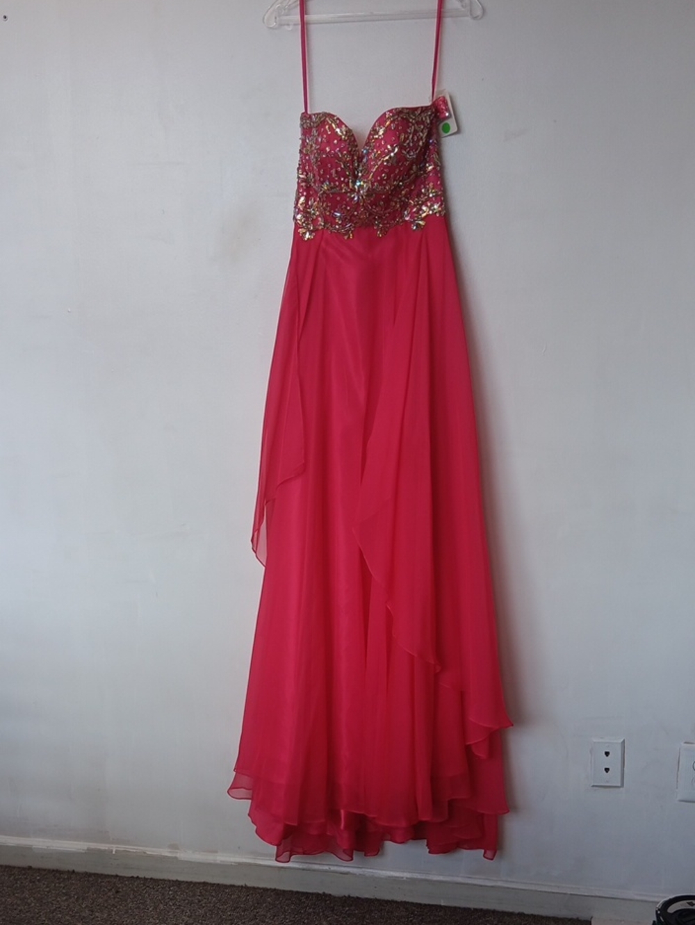 Vintage Strapless Sequin Bodice Watermellon Color Evening Dress